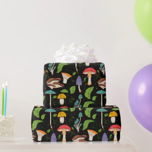 Papel De Regalo Magia del Bosque Profundo: Patrón de Hongos Colori