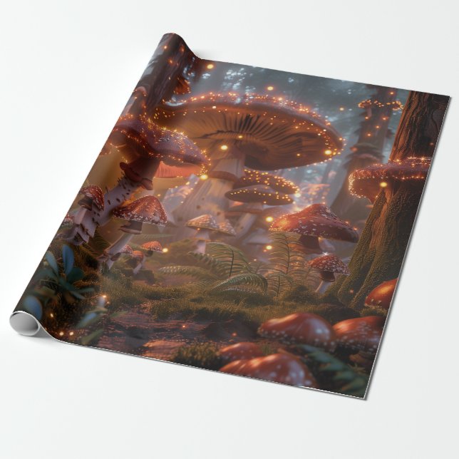 Papel De Regalo Magic Mushroom Fairy Forest Digital Art (Desenrollado)