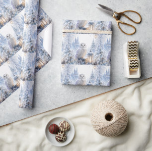 Papel De Regalo Mágica Lechuza de Búho Nevado en Invierno