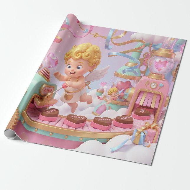 Papel De Regalo Magical 3D Cupid’s Valentine Gift Factory Scene (Desenrollado)
