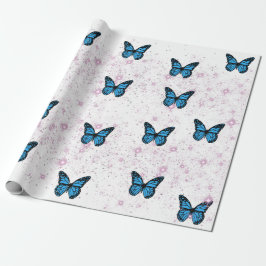 Papel De Regalo Magical blue butterfly pink glitter art 
