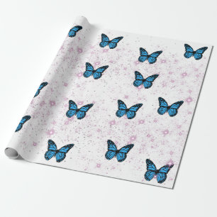 Papel De Regalo Magical blue butterfly pink glitter art 