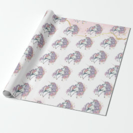 Papel De Regalo Magical Castle Unicorn Princesa Rosa Primer cumple