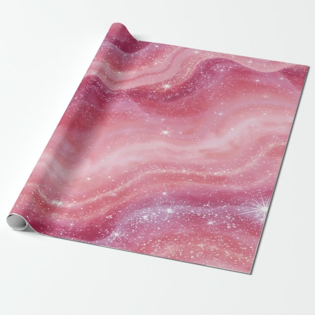 Papel De Regalo Magical Pink Galaxy Sparkle & Marble Texture (Desenrollado)