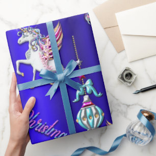 Papel De Regalo Magical Unicornios Navidades azul oscuro