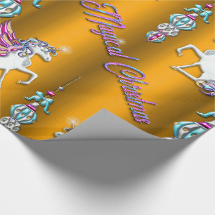 Papel De Regalo Magical Unicornios Navidades dorados
