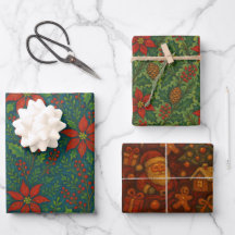 Papel de regalo mágico de acebo y Santa
