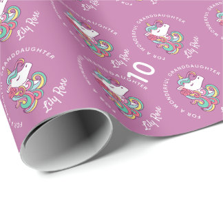 Papel De Regalo Magnífica floral unicornio rosa
