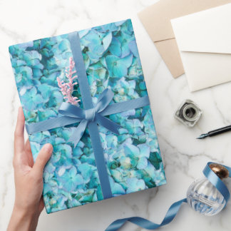 Papel De Regalo Magníficas flores de hortensia turquesa