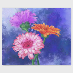 Papel De Regalo Magníficas Gerberas de tres colores - Dibujo de a