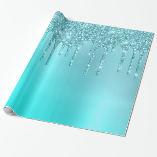Papel De Regalo Magníficas hierbas de menta azul y purpurina turq