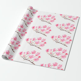 Papel De Regalo Magnolia rosa acuarela floral elegante Vintage