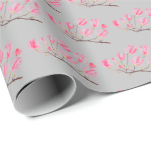 Papel De Regalo Magnolia rosa acuarela floral elegante Vintage