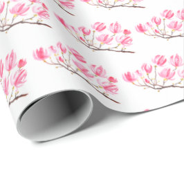 Papel De Regalo Magnolia rosa acuarela floral elegante Vintage