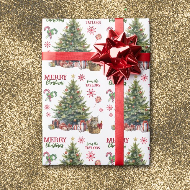 Papel De Regalo Maine Coon Kitten Basket Debajo del Árbol de Navid (Subido por el creador)