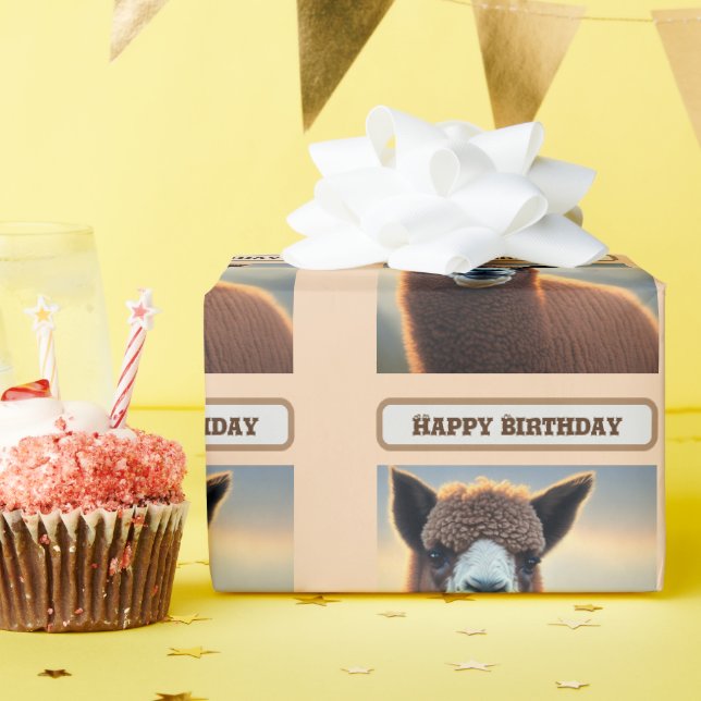 Papel De Regalo "Majestad Esponjosa: La Gran Alpaca Marrón Lanuda" (Fiesta de cumpleaños )