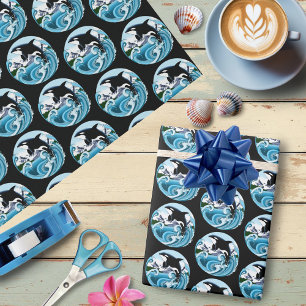 Papel De Regalo Majestuosa Orca Ballena Asesina Olas Azules Océano