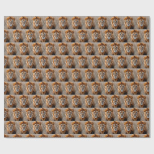 Papel De Regalo Majestuoso León Macho con Ojos Azules Brillantes