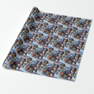 Papel De Regalo Majestuoso perro de montaña bernés navideño alpino