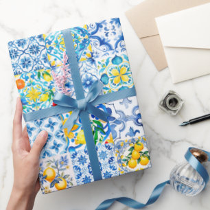 Papel De Regalo Majólica, limón, azulejos sicilianos,