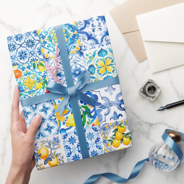Papel De Regalo Majólica, limón, azulejos sicilianos, (Regalar)