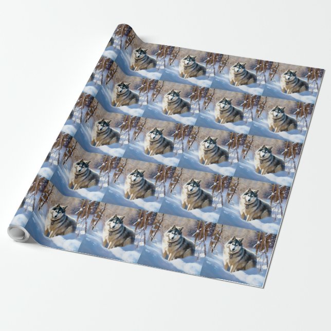 Papel De Regalo Malamute Aaskan Deja que nieve Navidad (Desenrollado)