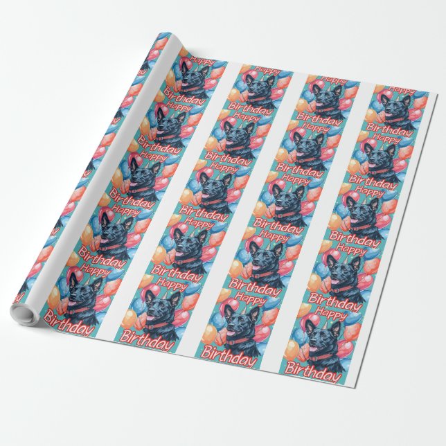 Papel De Regalo Malinoi belga con cumpleaños de los globos (Desenrollado)