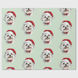Papel De Regalo Maltese Dog with Santa Hat