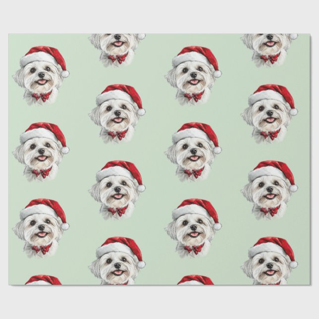 Papel De Regalo Maltese Dog with Santa Hat (Superficie plana)