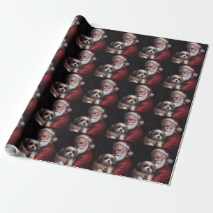 Papel De Regalo Malti Tzu con Santa Claus Navideño Festivo