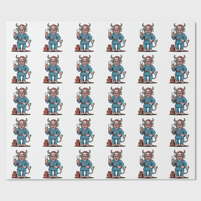 Papel De Regalo Malvado Krampus Enfermera Enfermería Navidades (Superficie plana)