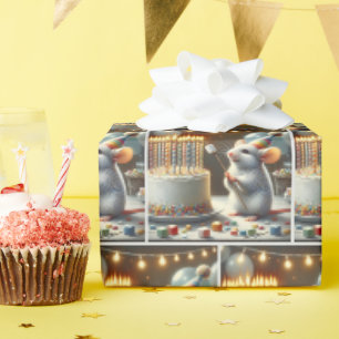 Papel De Regalo Malvaviscos de ratón y pastel de cumpleaños