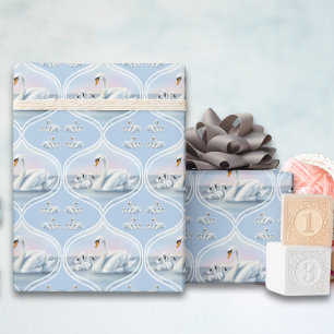 Papel De Regalo Mamá Cisne Encantadora con Bebés en Atardecer Melo