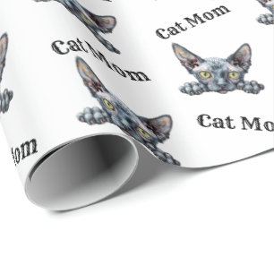 Papel De Regalo Mamá Gato Asomándose Patrón Repetido de Dwelf