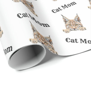 Papel De Regalo Mamá Gato Asomándose Patrón Repetido de Lince del