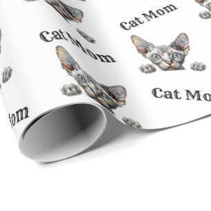 Papel De Regalo Mamá Gato Espiando Don Sphynx Patrón Repetitivo