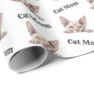 Papel De Regalo Mamá Gato Espiando Patrón Repetido Devon Rex