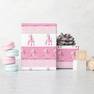 Papel De Regalo Mamá jirafa y bebé en rosa