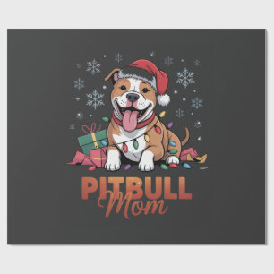 Papel De Regalo Mamá Pitbull Navidad Sombrero Santa Pitbull Perra