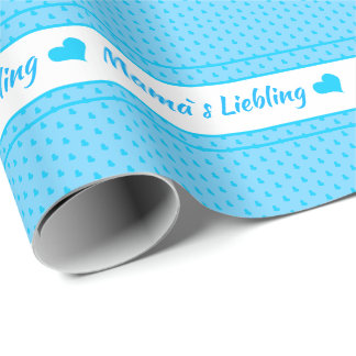 Papel De Regalo Mama`s Liebling blau mit Herzen