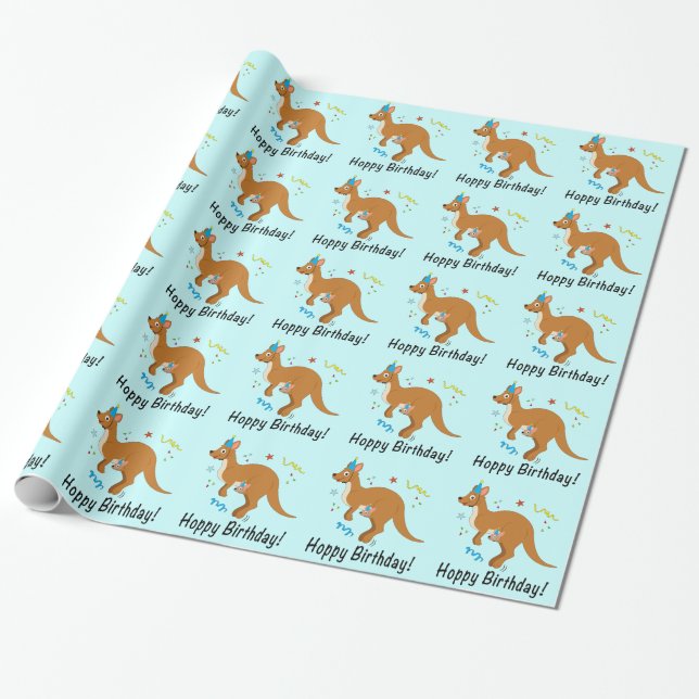 Papel De Regalo Mamá y bebé KangaROOS con los gorras del (Desenrollado)