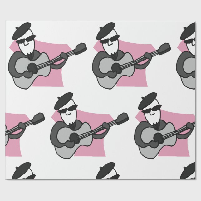 Papel De Regalo Man Wearing Beret Playing Acoustic Guitar (Superficie plana)