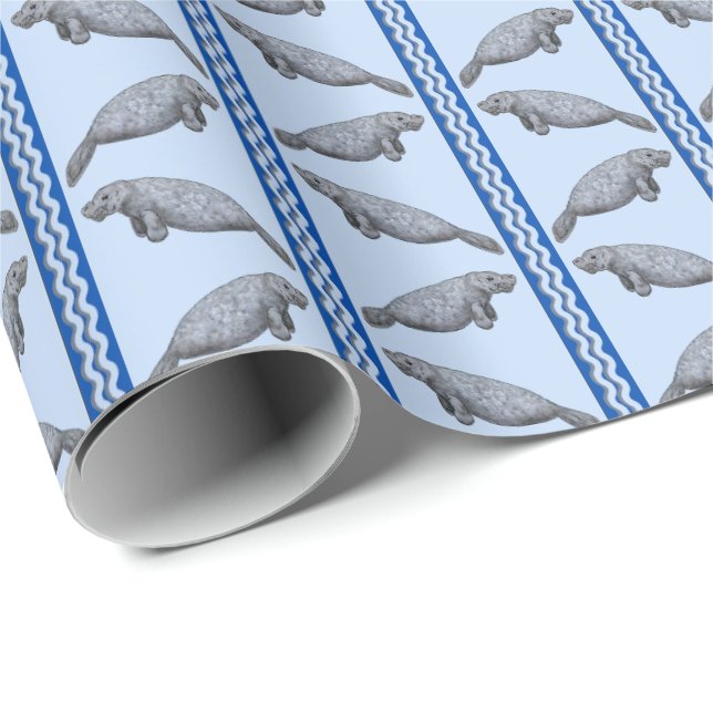 Papel De Regalo Manatee Stripe Wrapping Paper (Esquina del rollo)