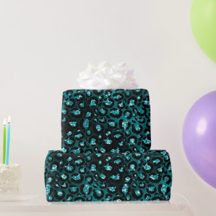 Papel De Regalo Manchas de leopardo con brillo glam negro y ombre 