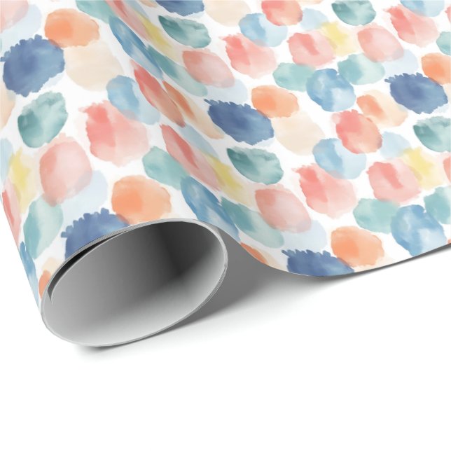 Papel De Regalo Manchas de pintura arcoíris boho sobre blanco (Esquina del rollo)