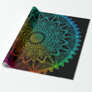 Papel De Regalo Mandalá Arcoíris Negro