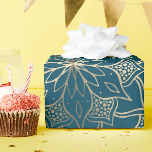 Papel De Regalo Mandala Art Boho Elegant Gold Turquoise Navidades (Fiesta de cumpleaños )