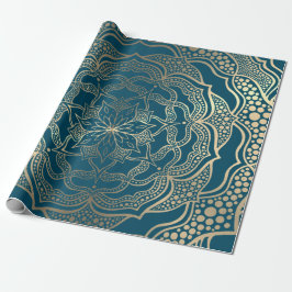 Papel De Regalo Mandala Art Boho Elegant Gold Turquoise Navidades