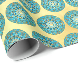 Papel De Regalo Mandala azul dorado sobre fondo de oro suave