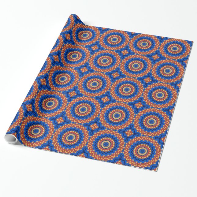 Papel De Regalo Mandala azul naranja (Desenrollado)